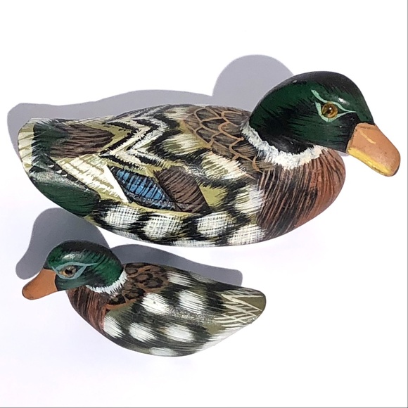 Pacific Rim Carvers Set 2 Miniature Ducks Mallard Mother and Duckling handmade - Picture 3 of 16